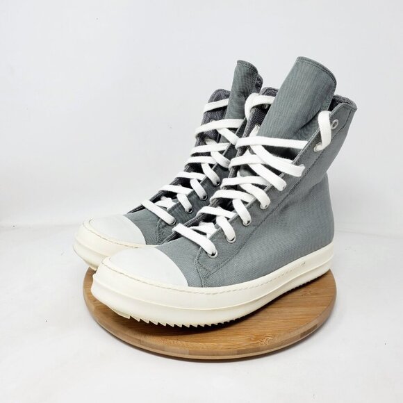 Rick Owens Shoes - Rick Owens Gray High-Top Canvas Sneakers with White Soles